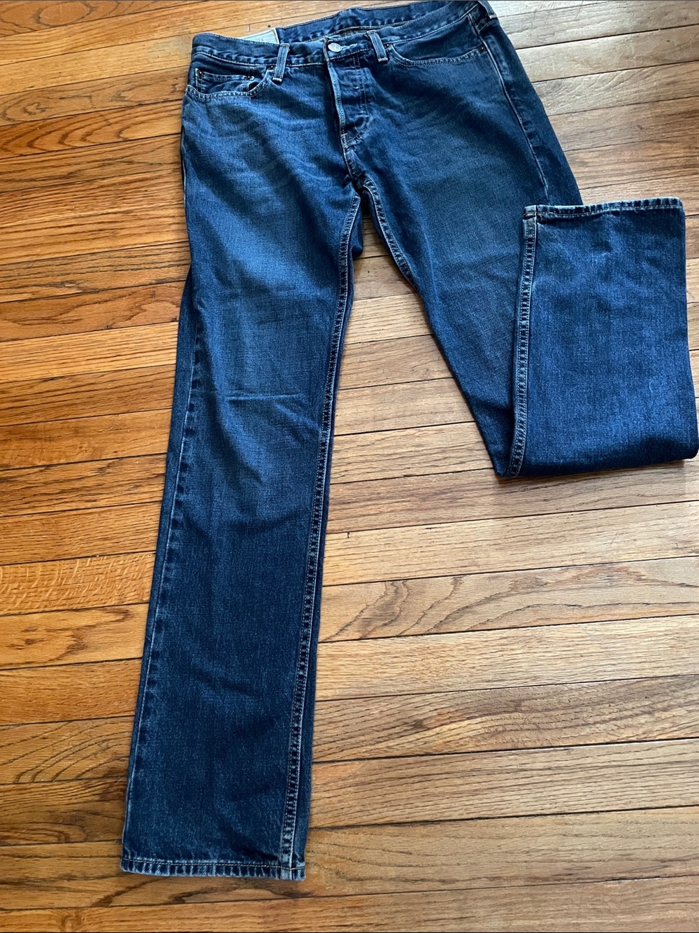 Hollister Men's Straight Jeans in Dark Blue Denim